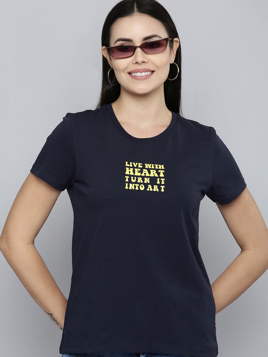 

Levis Women Navy Blue Typography Printed Pure Cotton Casual T-shirt