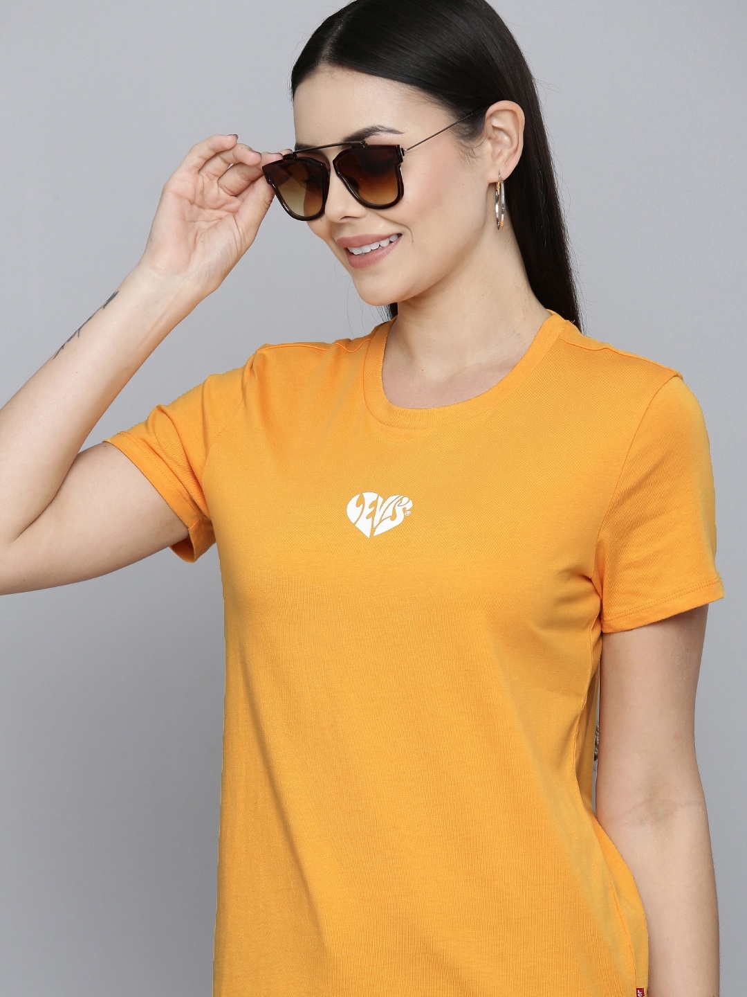 

Levis Women Orange Brand Logo Printed Pure Cotton Casual T-shirt