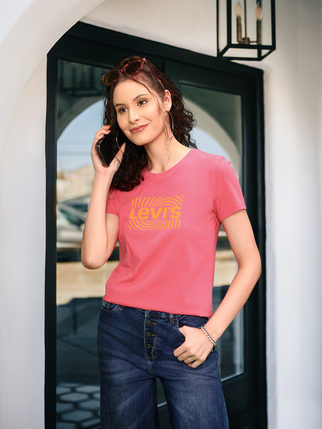 

Levis Women Pink Brand Logo Printed T-shirt
