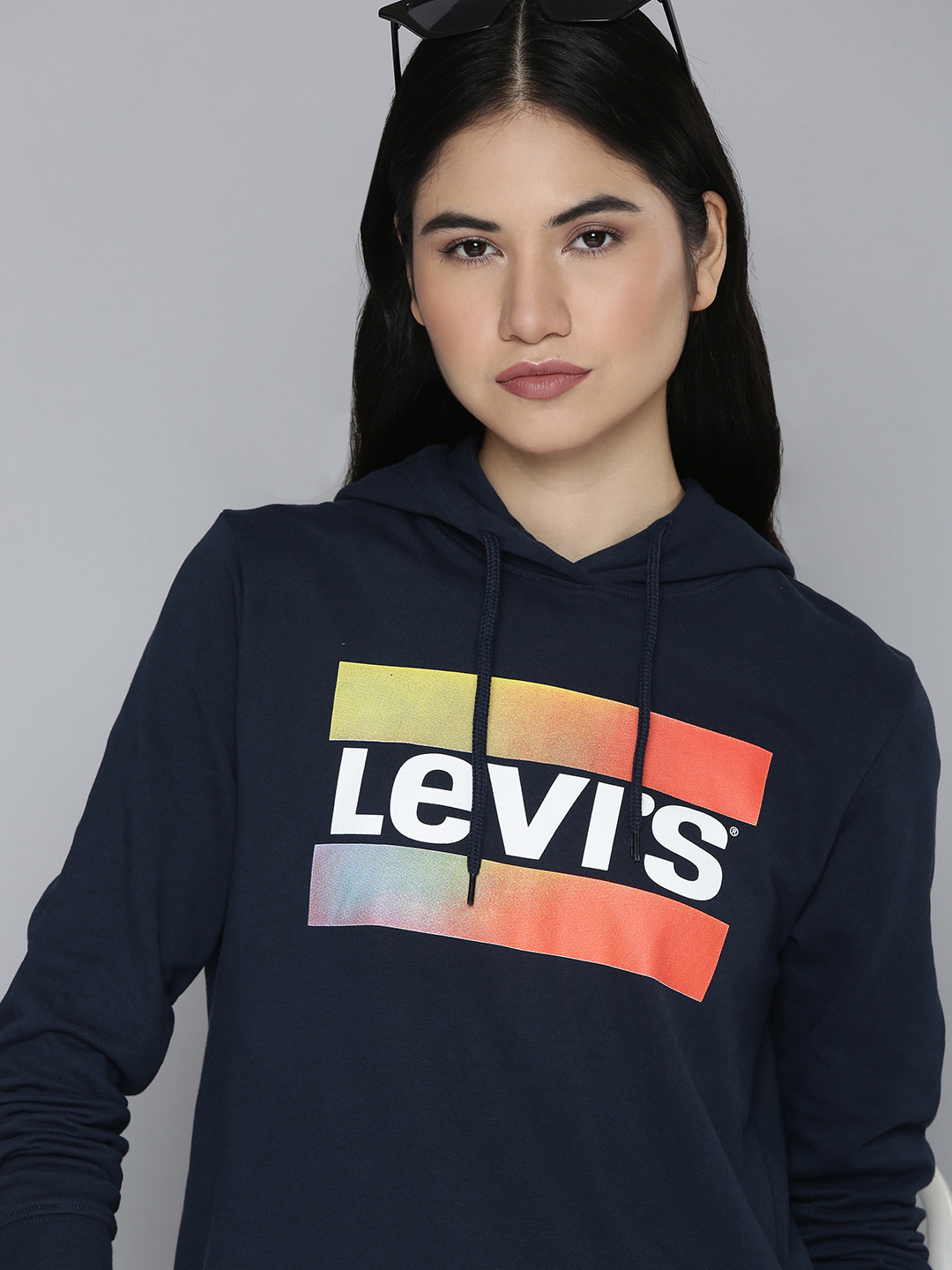 

Levis Women Navy Blue Brand Logo Printed Hooded Sweatshirt