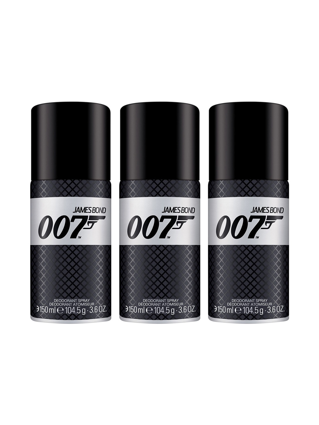 

James Bond Men Set of 3 007 Deodorant Body Spray 150 ml each, Black