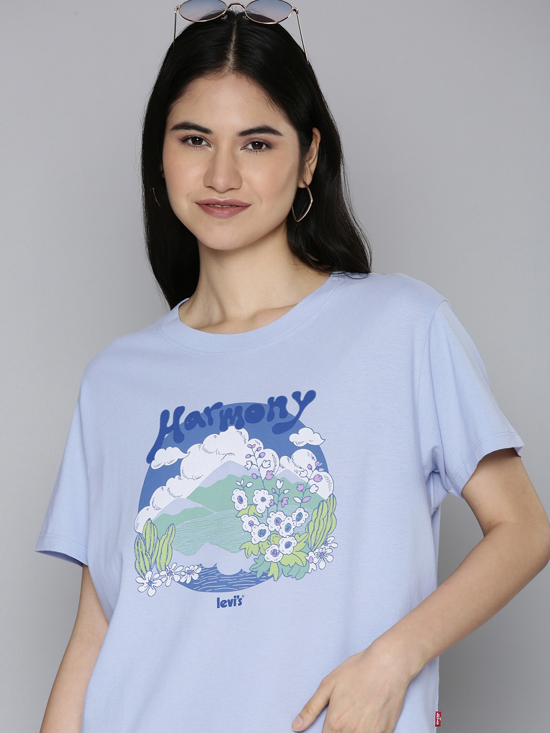 

Levis Women Blue Graphic Printed Pure Cotton Slim Fit T-shirt