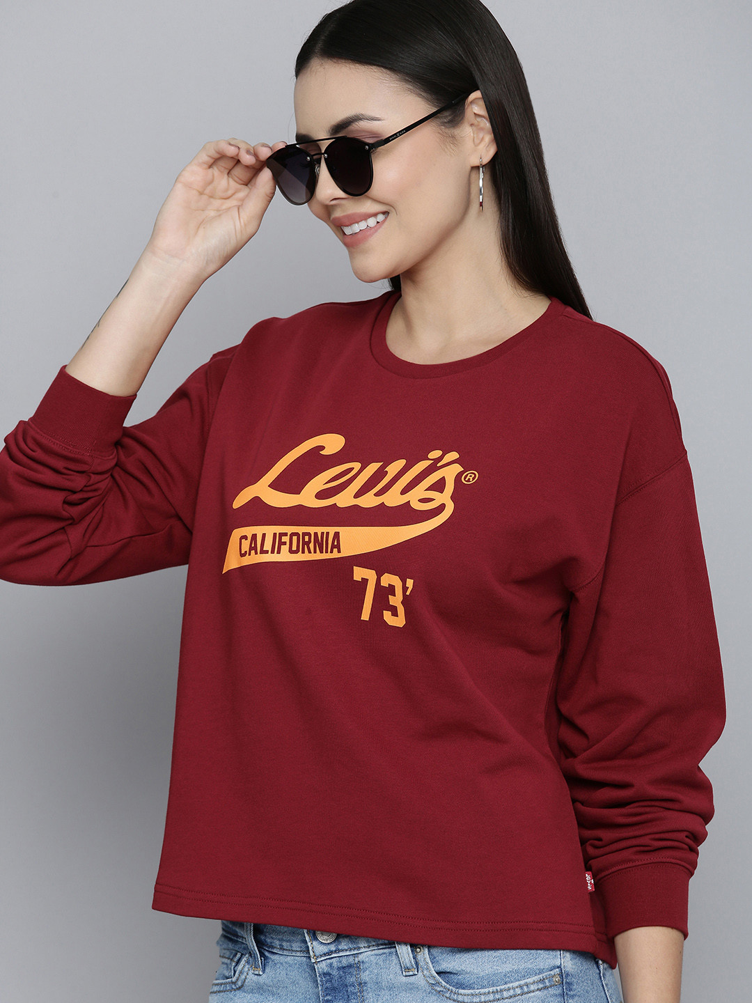

Levis Women Maroon Brand Logo Printed Pure Cotton Pullover Sweatshirt