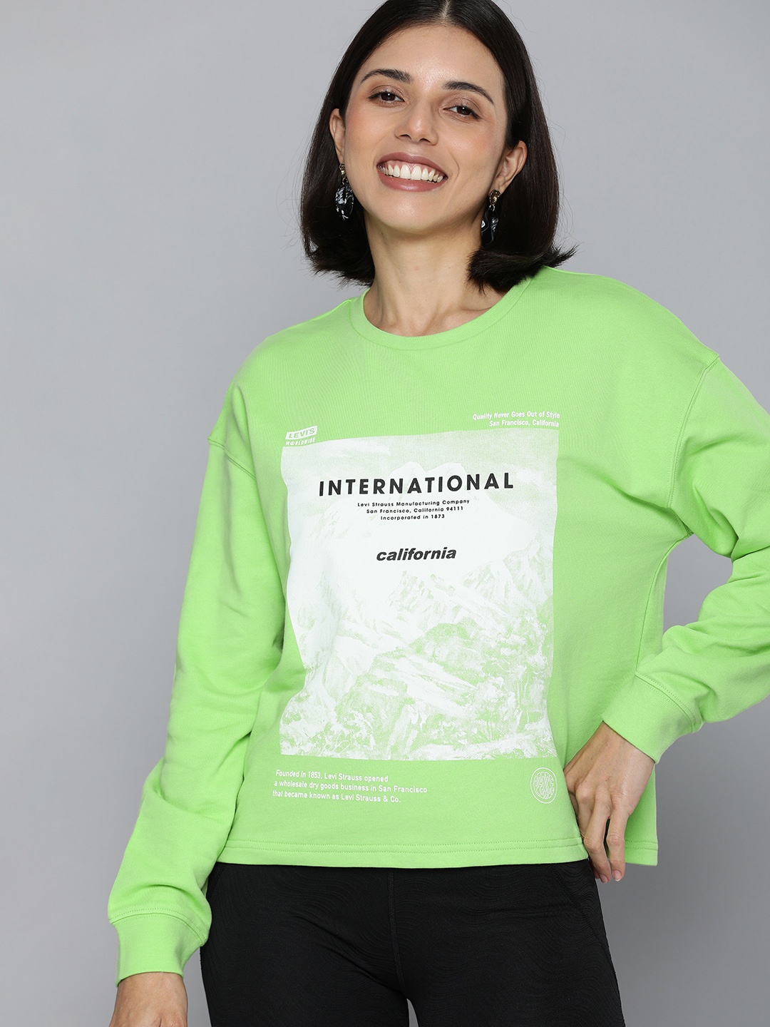 

Levis Women Green & White Printed Pure Cotton Sweatshirt