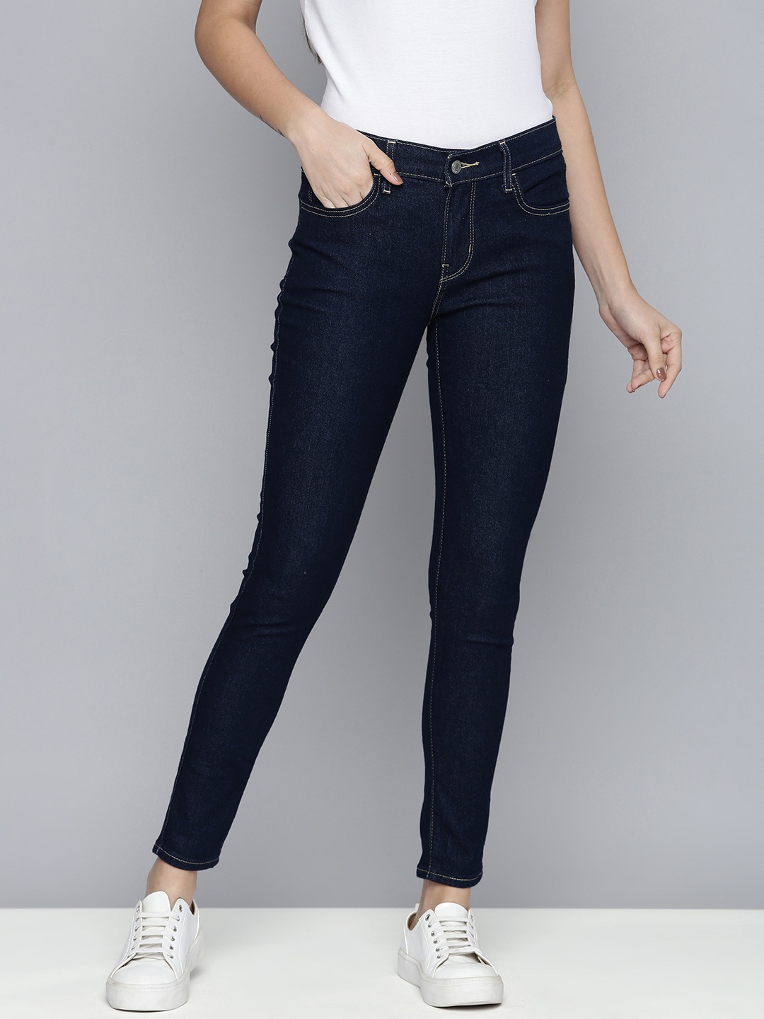 

Levis Women Navy Blue 710 Super Skinny Fit Mid-Rise Clean Look Stretchable Jeans