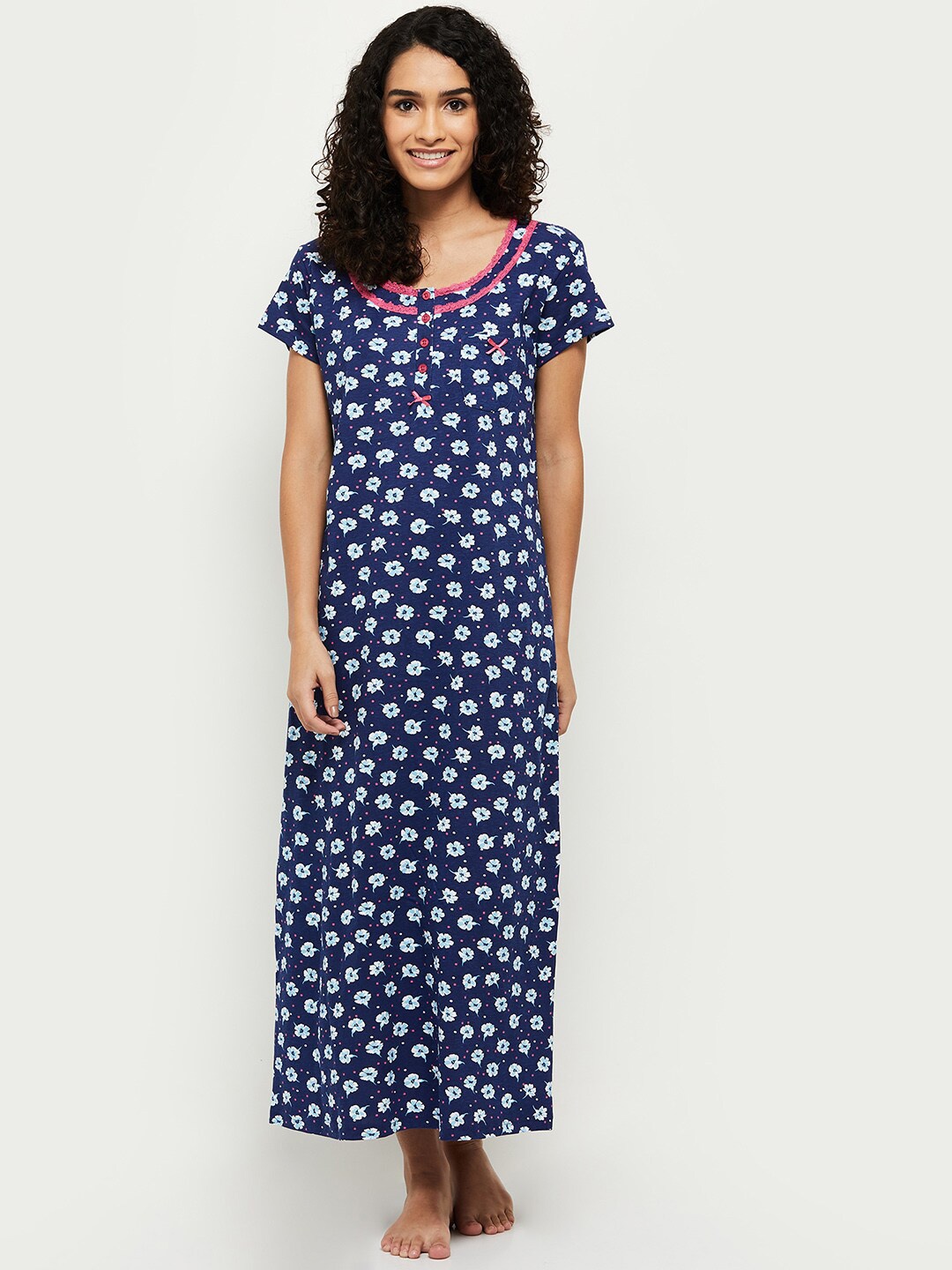 

max Women Navy Blue Printed Maxi Nightdress