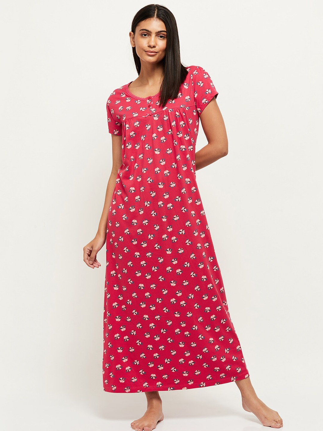 

max Women Red Printed Cotton Maxi Nightdress