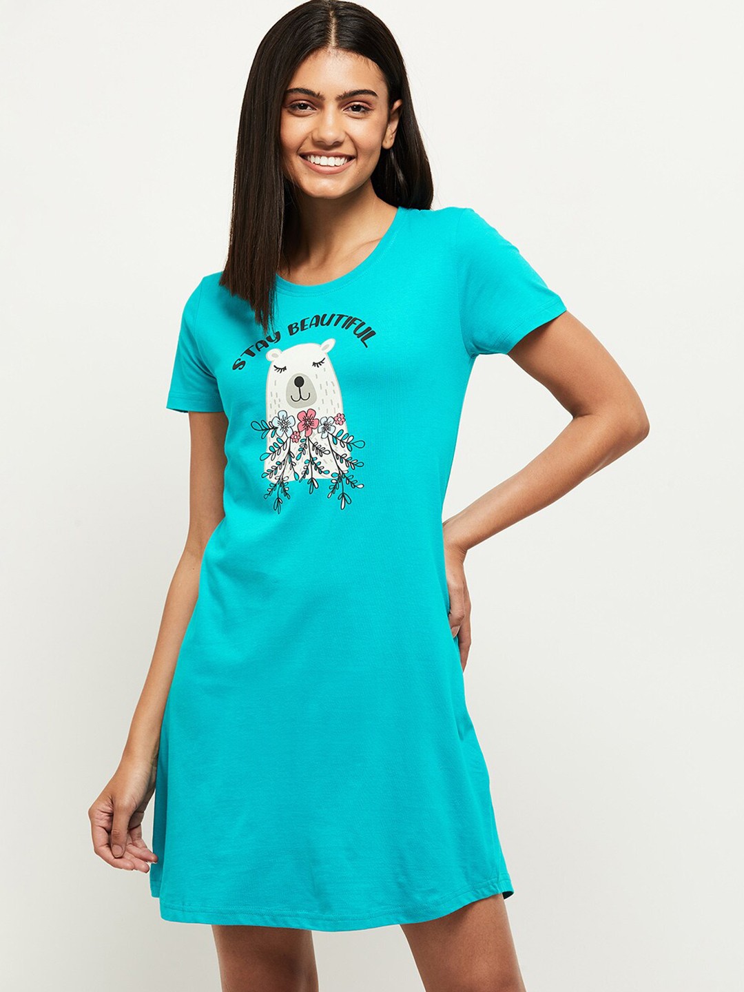 

max Women Teal Printed Nightdress