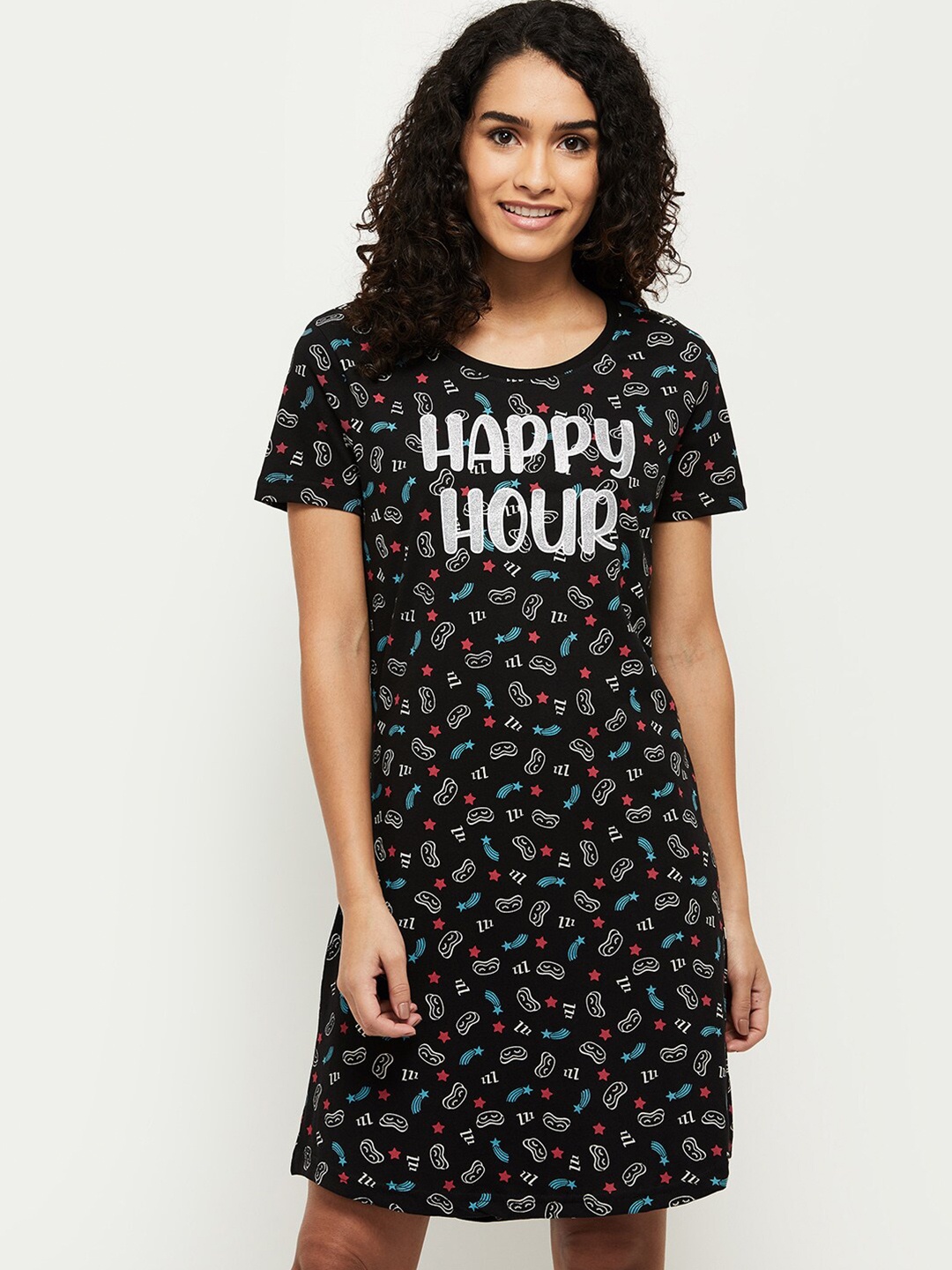 

max Black Printed Pure Cotton Above Knee Nightdress