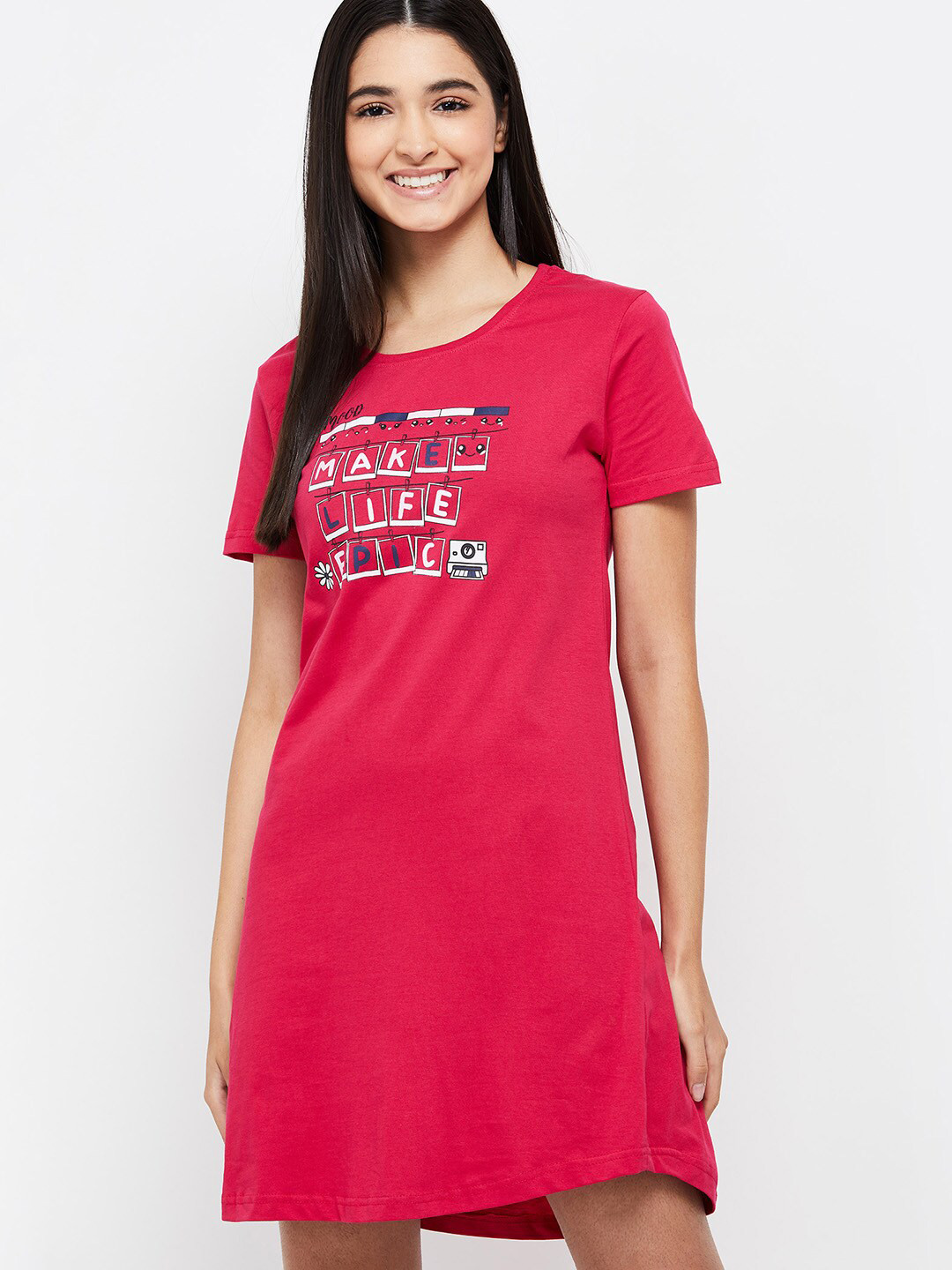 

max Pink Fuchsia Pure Cotton Above Knee Nightdress