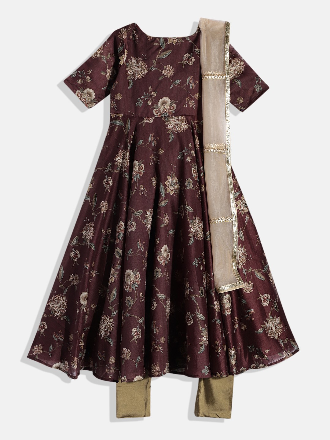 

Ethnovog Girls Maroon Made To Measure Floral Printed Kurta with Trousers Dupatta