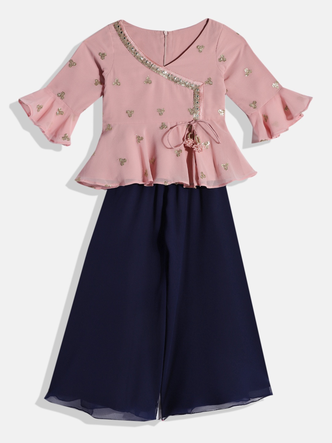 

Ethnovog Girls Pink Made To Measure Sequinned Angrakha Top with Palazzos