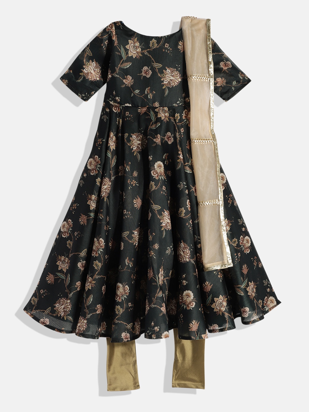 

Ethnovog Girls Green Made To Measure Floral Printed Kurta with Trousers Dupatta