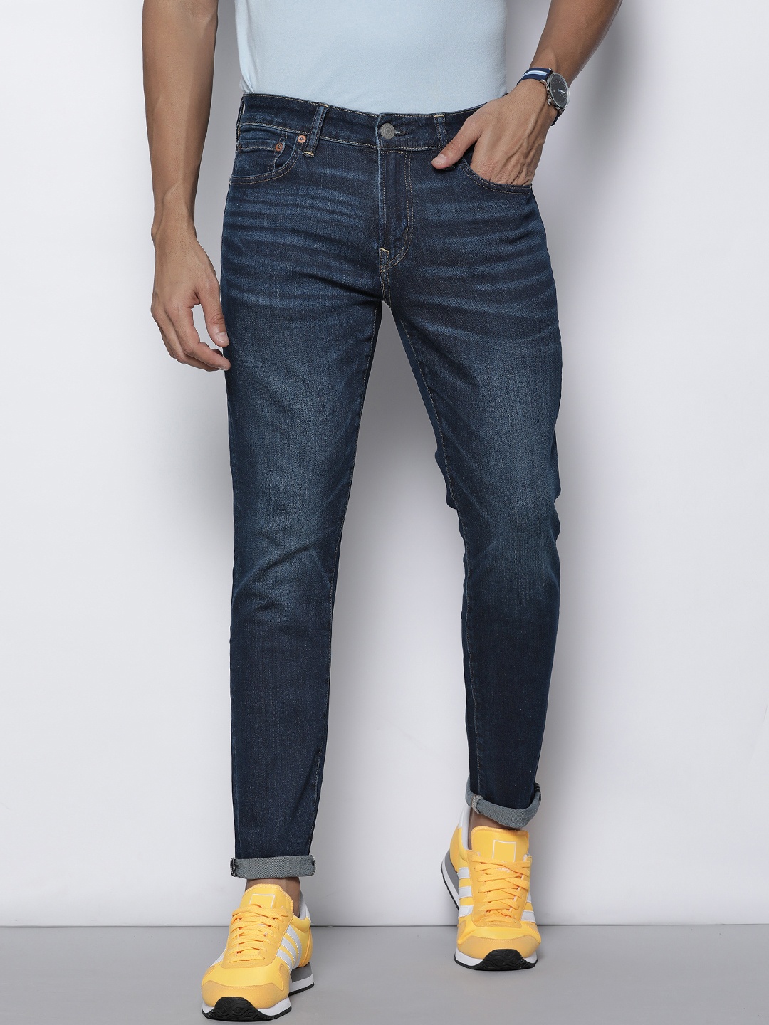 

AMERICAN EAGLE OUTFITTERS Men Navy Blue Skinny Fit Light Fade Stretchable Jeans