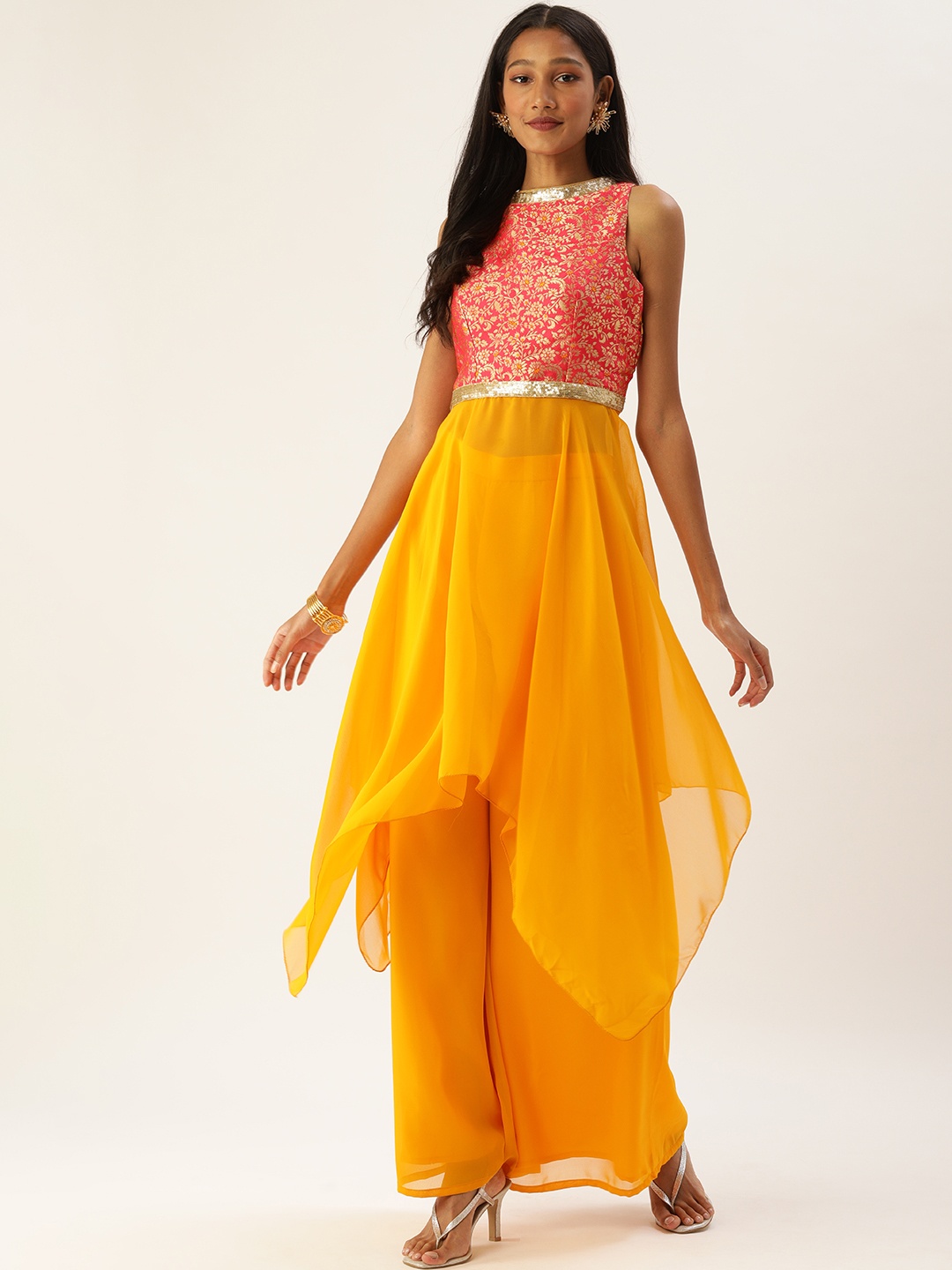

Ethnovog Women Yellow Ethnic Motifs Kurta with Palazzos