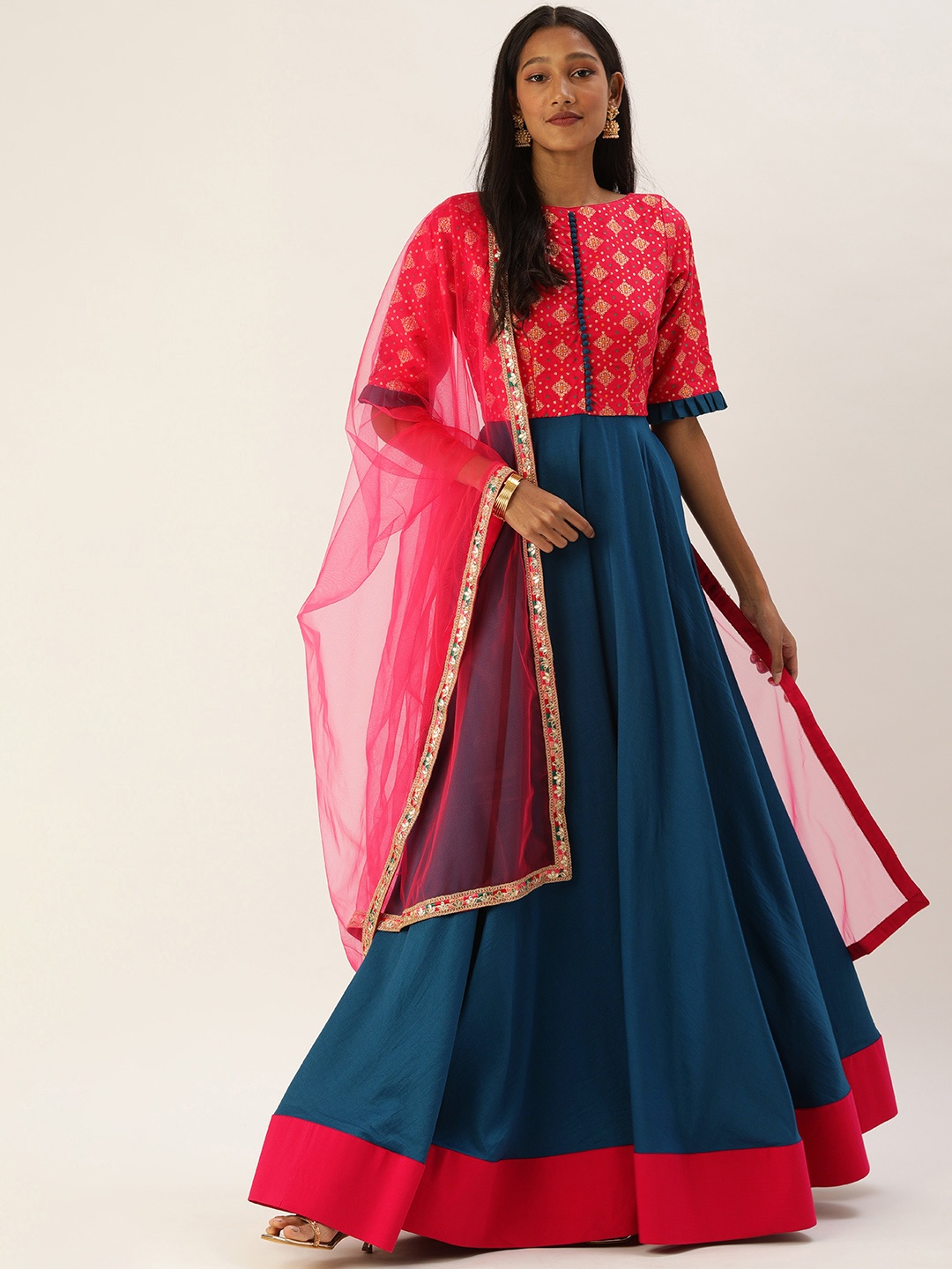 

Ethnovog Women Blue Ethnic Motifs Printed Kurta with Churidar With Dupatta
