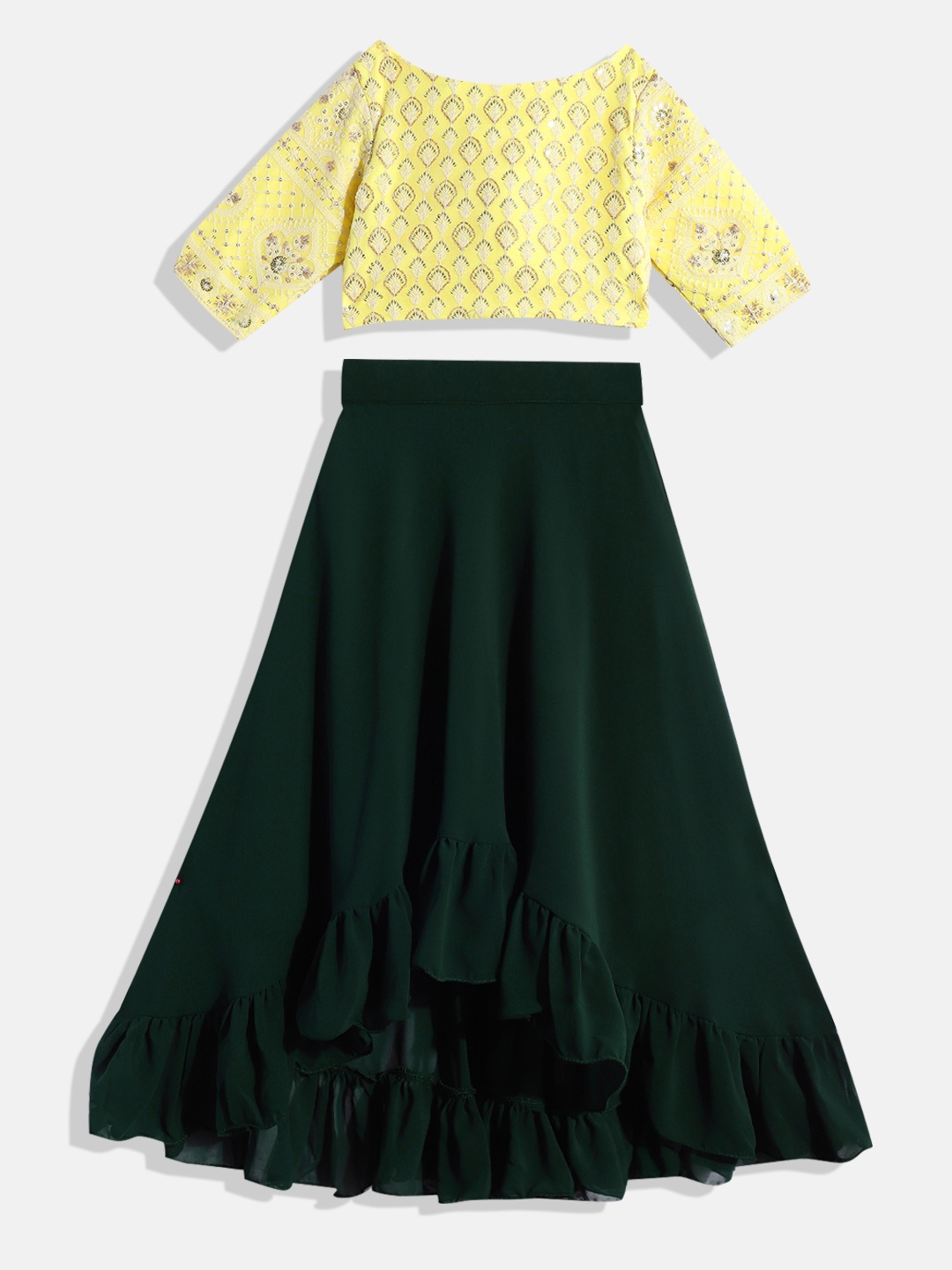 

Ethnovog Girls Yellow Black Embroidered Made to Measure Lehenga Choli