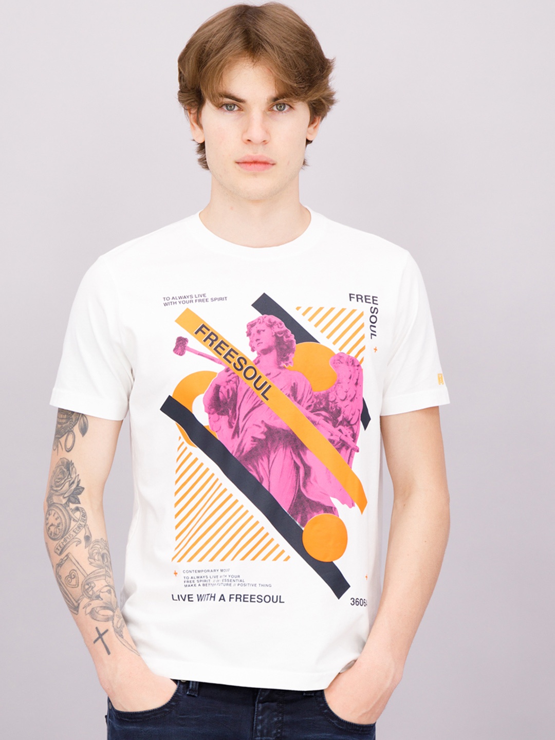

FREESOUL Men White Printed Cotton T-shirt