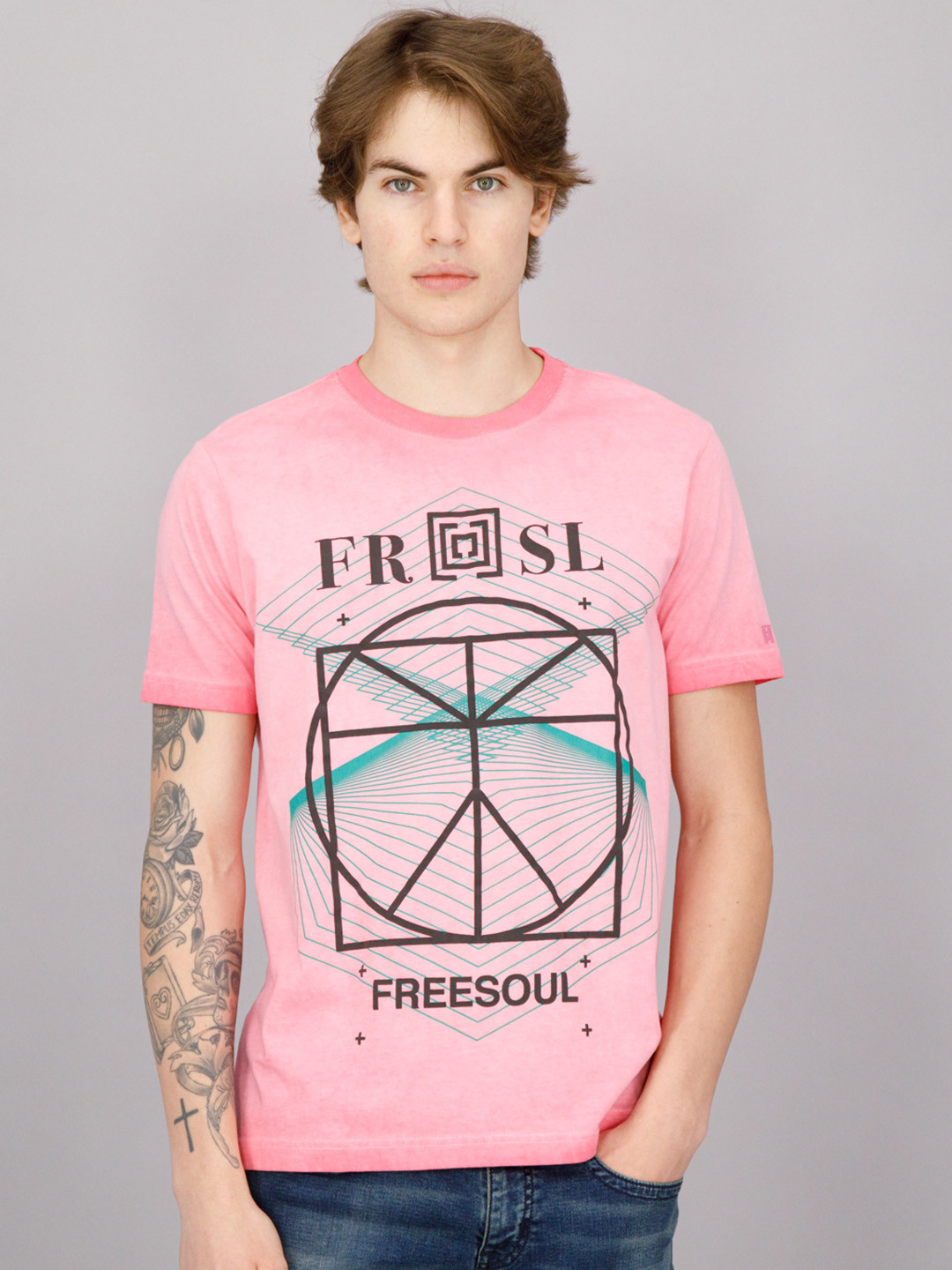 

FREESOUL Men Pink Printed Cotton T-shirt