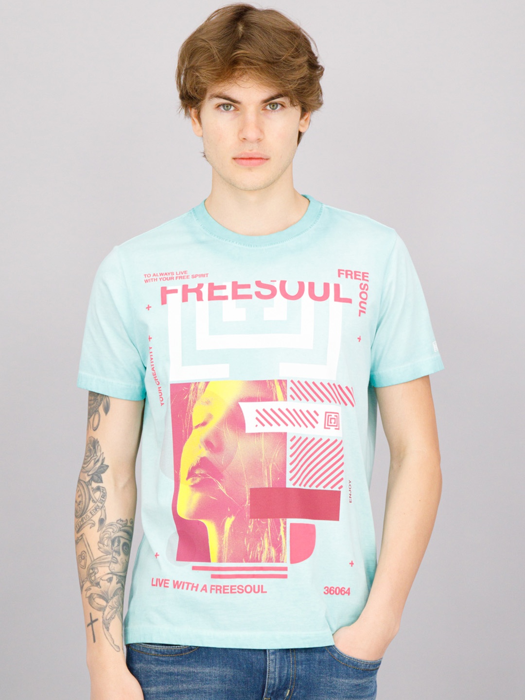 

FREESOUL Men Blue Printed T-shirt