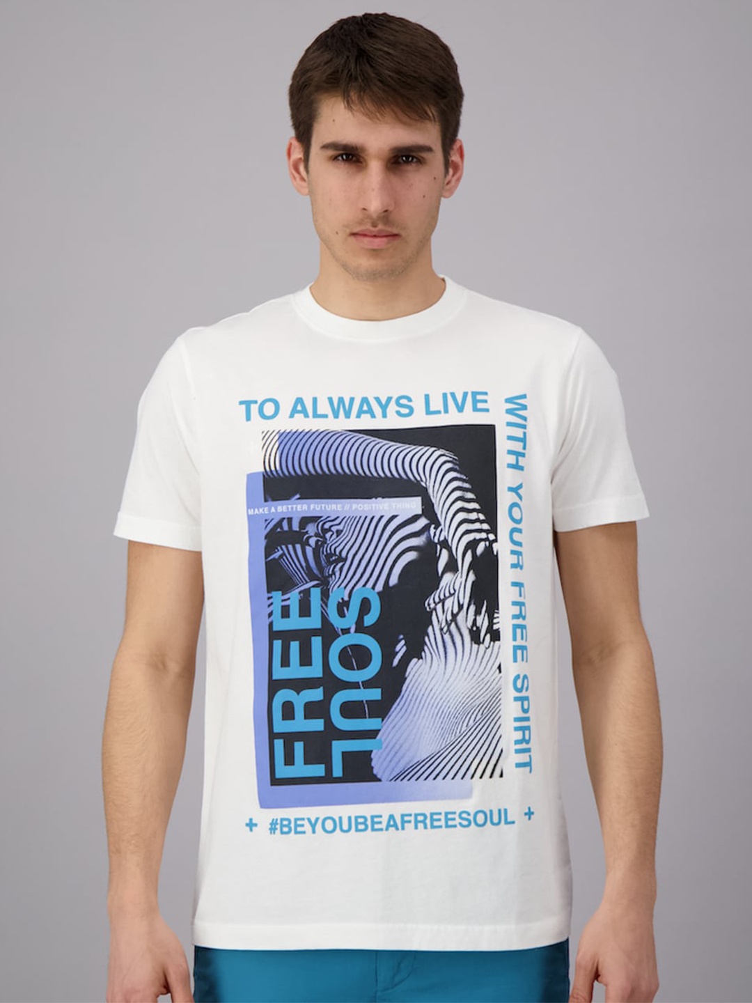 

FREESOUL Men White Printed Cotton T-shirt
