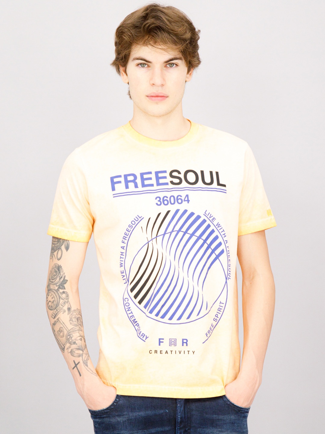 

FREESOUL Men Orange Printed Pure Cotton T-shirt
