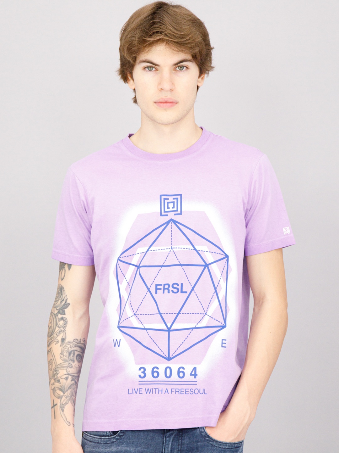 

FREESOUL Men Violet Printed T-shirt