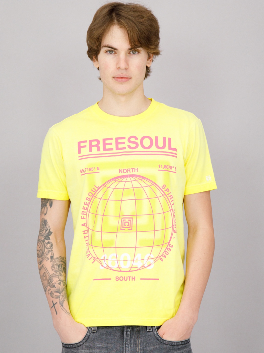 

FREESOUL Men Orange Printed Cotton T-shirt