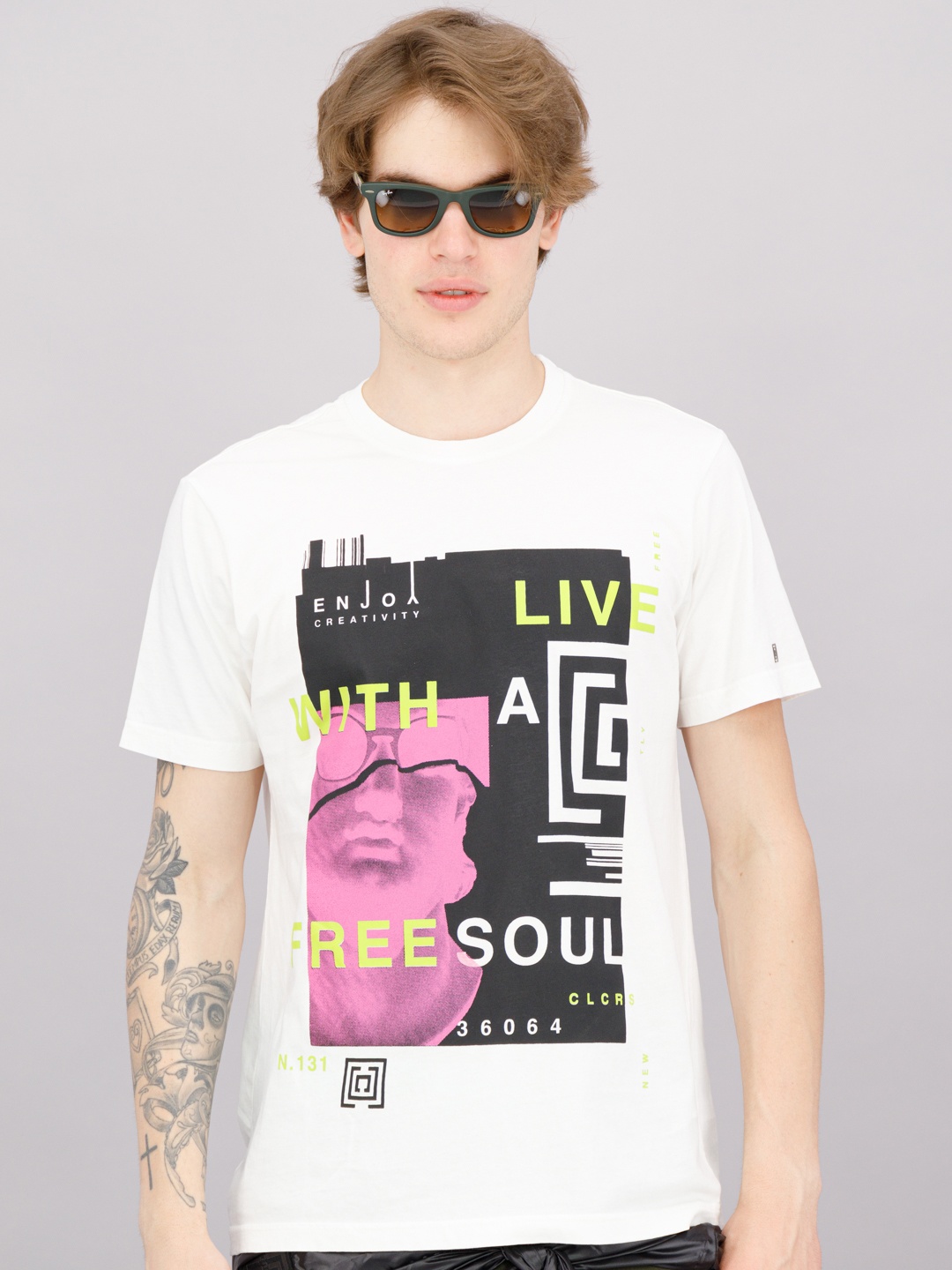 

FREESOUL Men White Printed Pure Cotton T-shirt