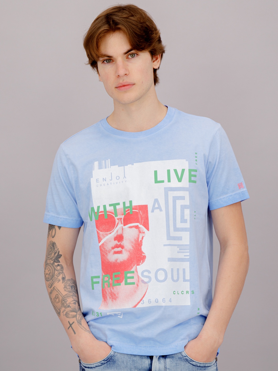 

FREESOUL Men Blue Printed T-shirt