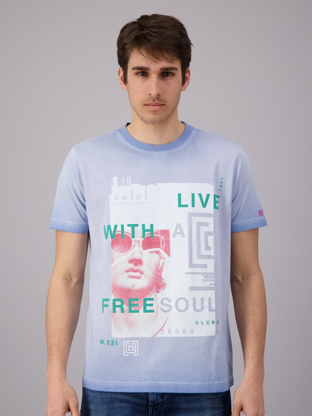 

FREESOUL Men Blue Printed Pure Cotton T-shirt