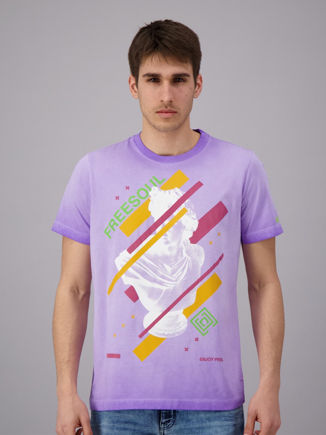 

FREESOUL Men Purple Printed Cotton T-shirt