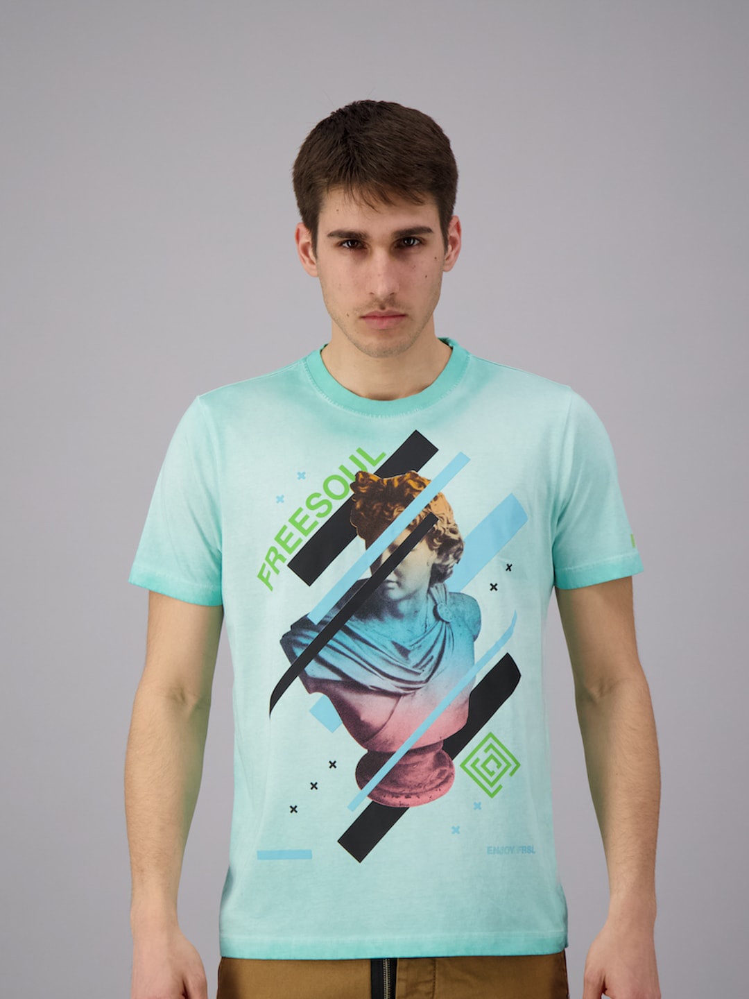 

FREESOUL Men Blue Printed Pure Cotton T-shirt
