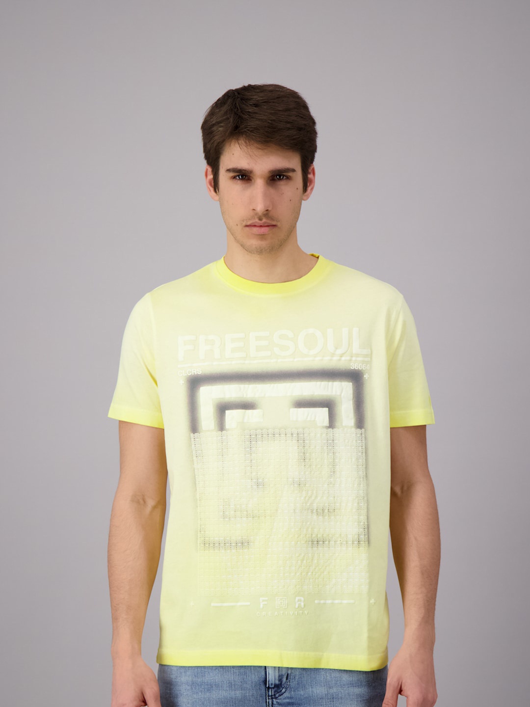 FREESOUL Men Yellow Printed Cotton T-shirt