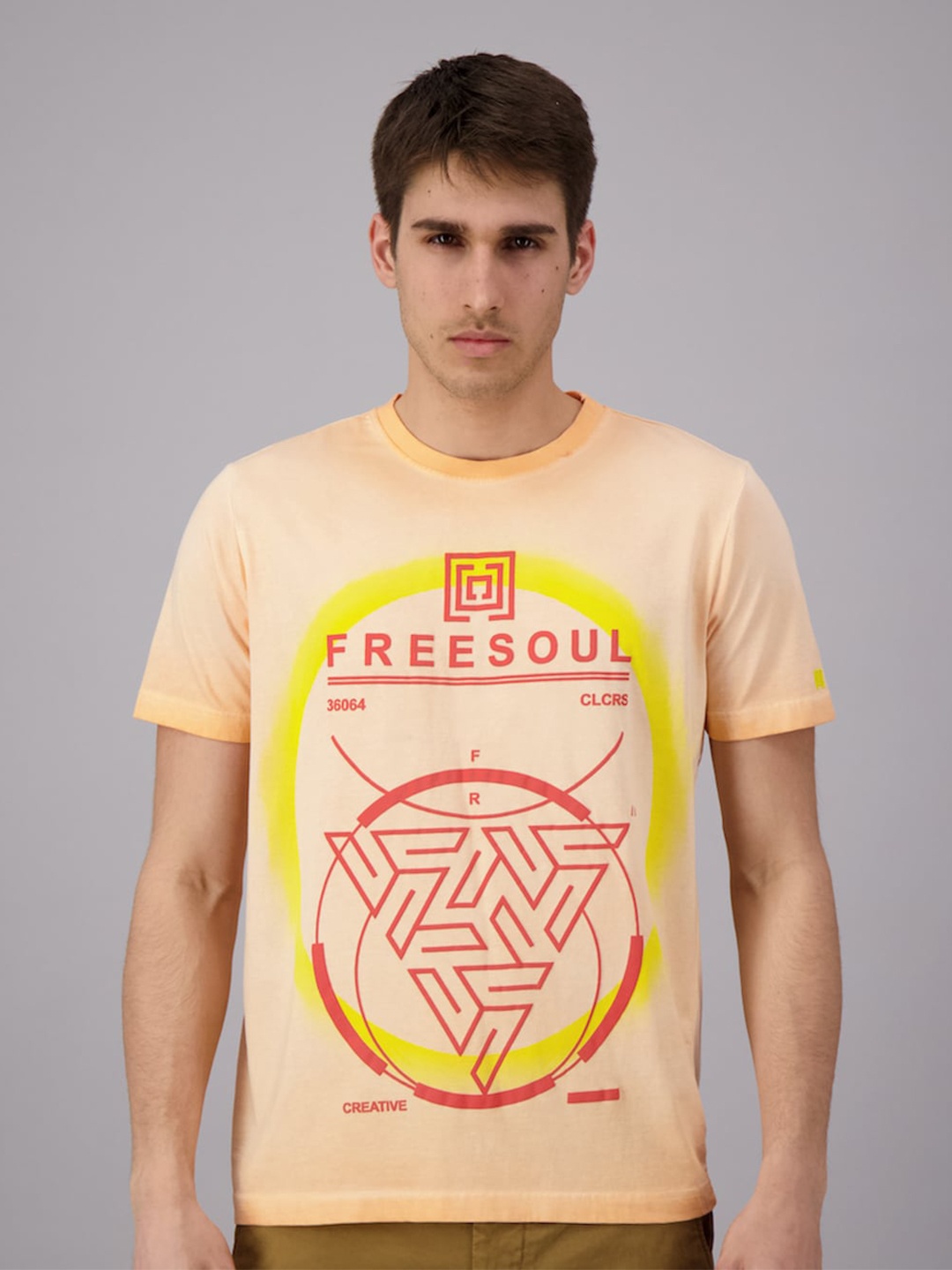 

FREESOUL Men Orange Printed T-shirt