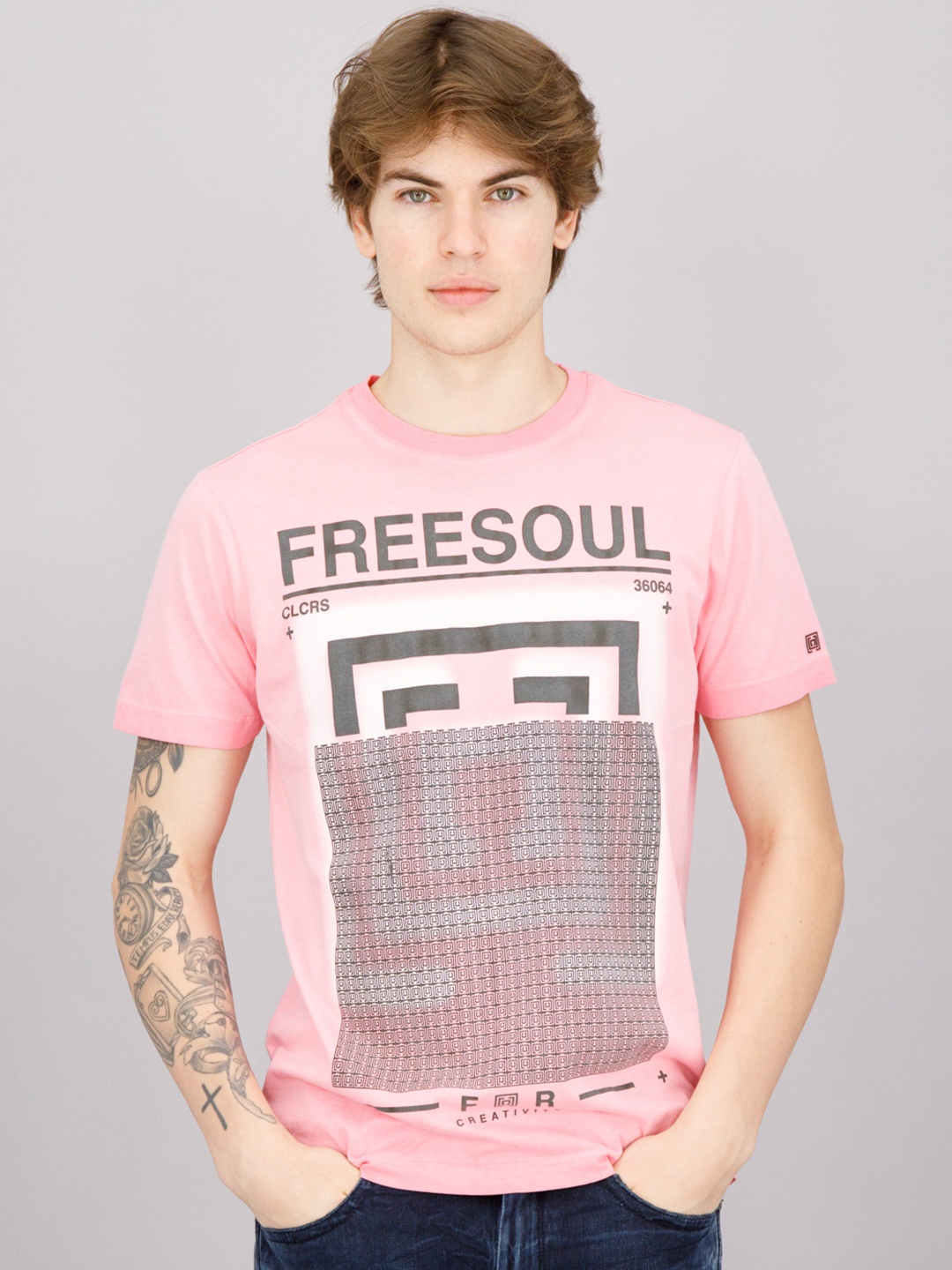 

FREESOUL Men Pink Printed Cotton T-shirt