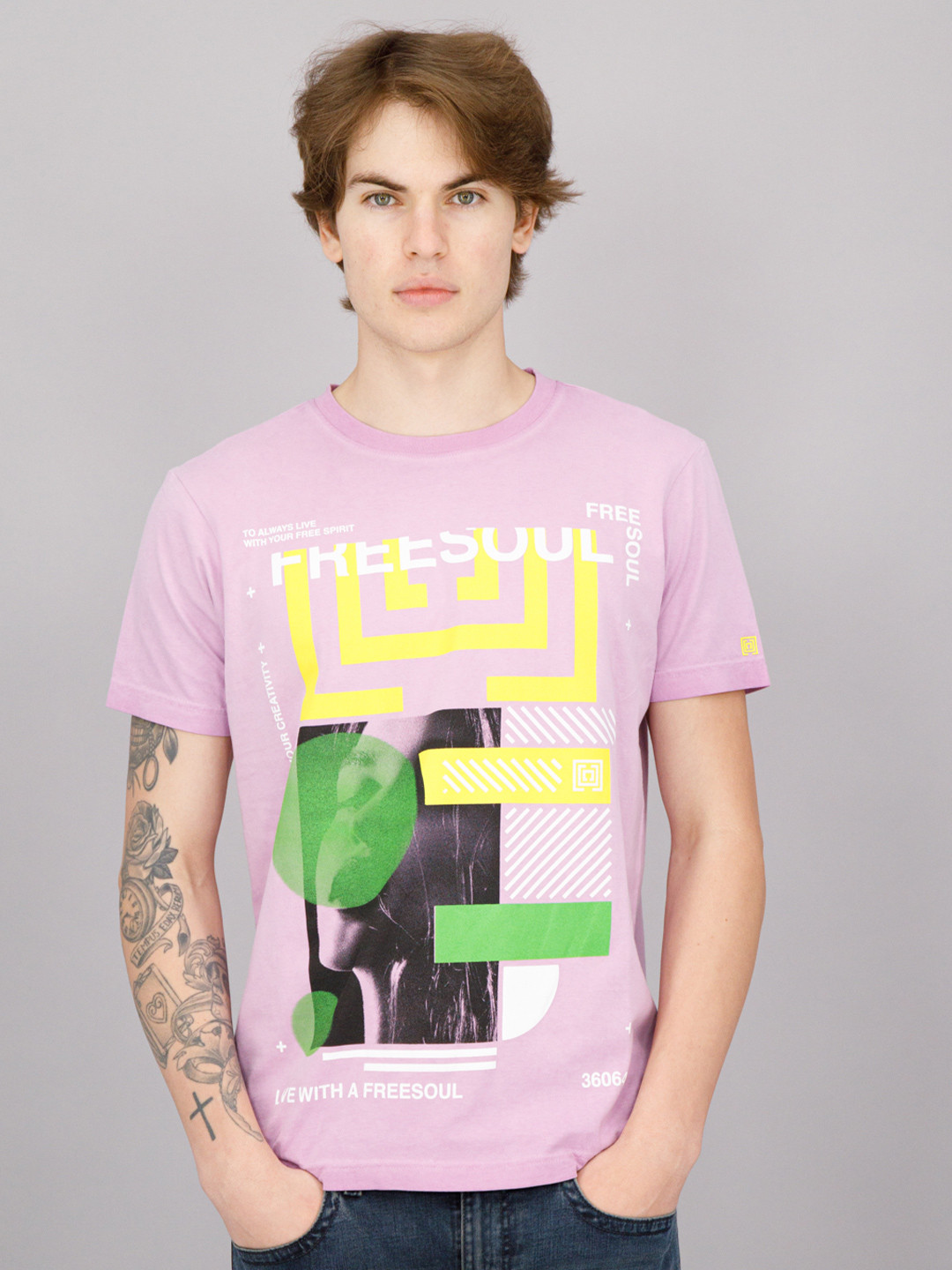 

FREESOUL Men Violet Printed Pure Cotton T-shirt