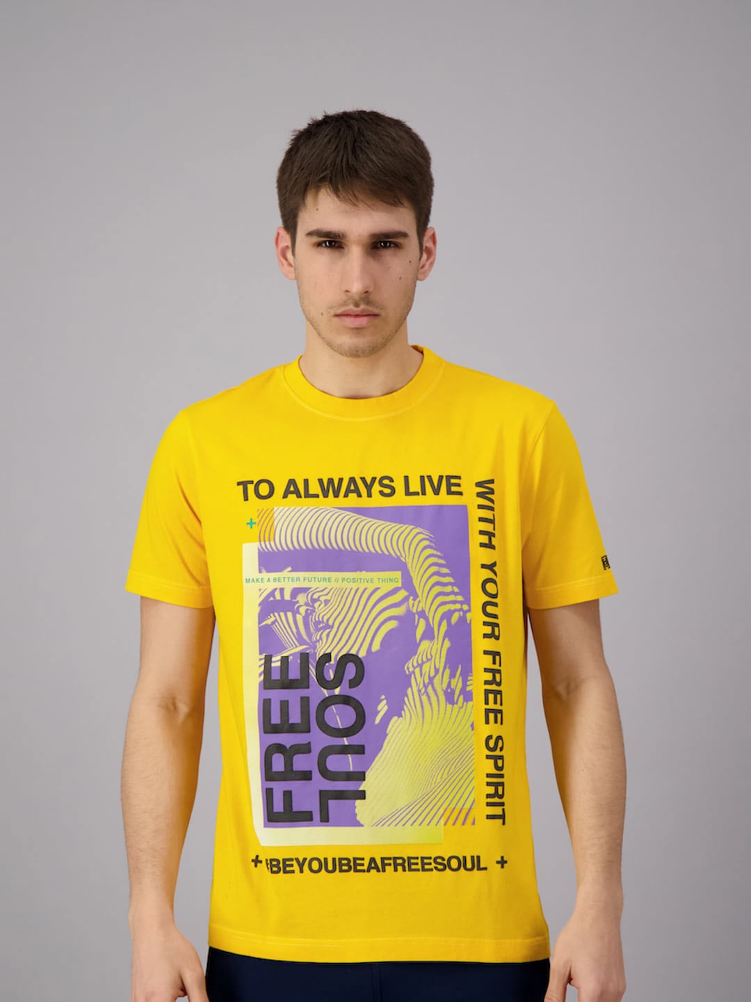 

FREESOUL Men Yellow Printed Pure Cotton T-shirt