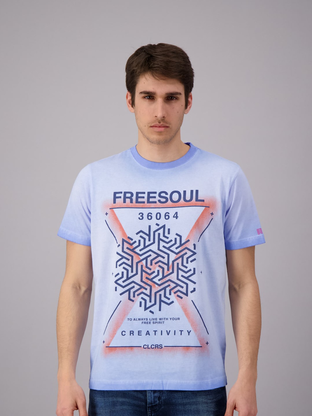 

FREESOUL Men Blue Printed Cotton T-shirt