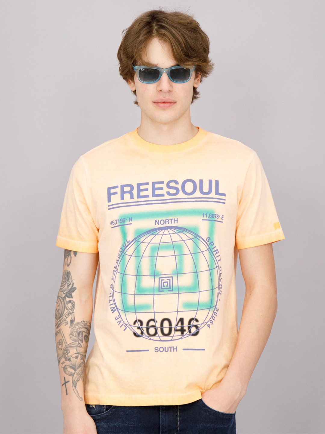 

FREESOUL Men Orange Printed T-shirt