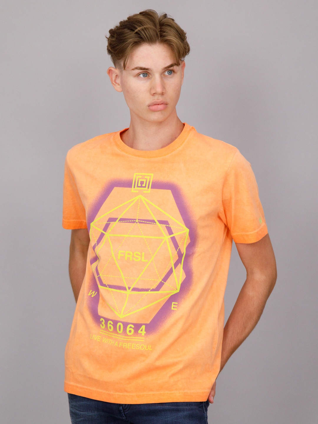 

FREESOUL Men Orange Printed Cotton T-shirt