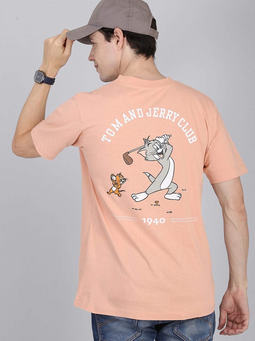 

Free Authority Men Peach-Coloured Tom and Jerry Printed 100% cotton T-shirt