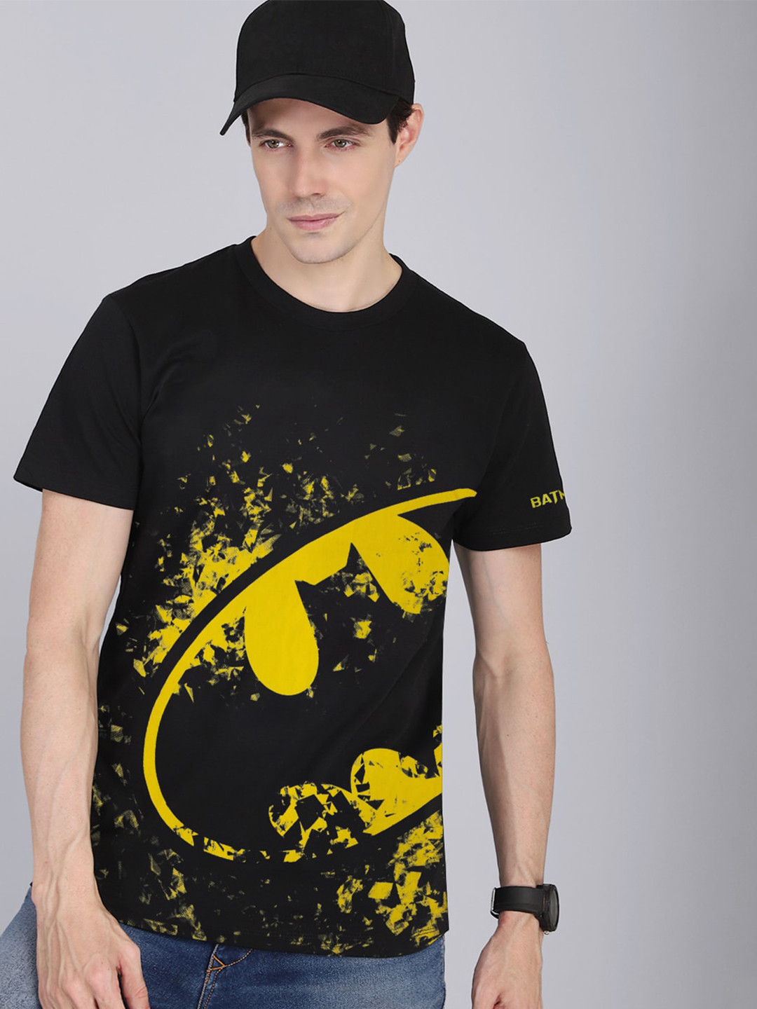 

Free Authority Men Black Batman Printed 100% cotton T-shirt