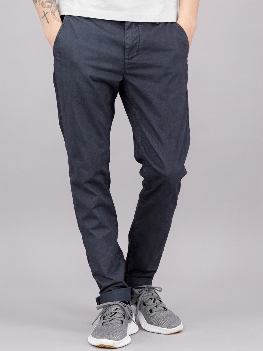 

FREESOUL Men Navy Blue Solid Cotton Trousers