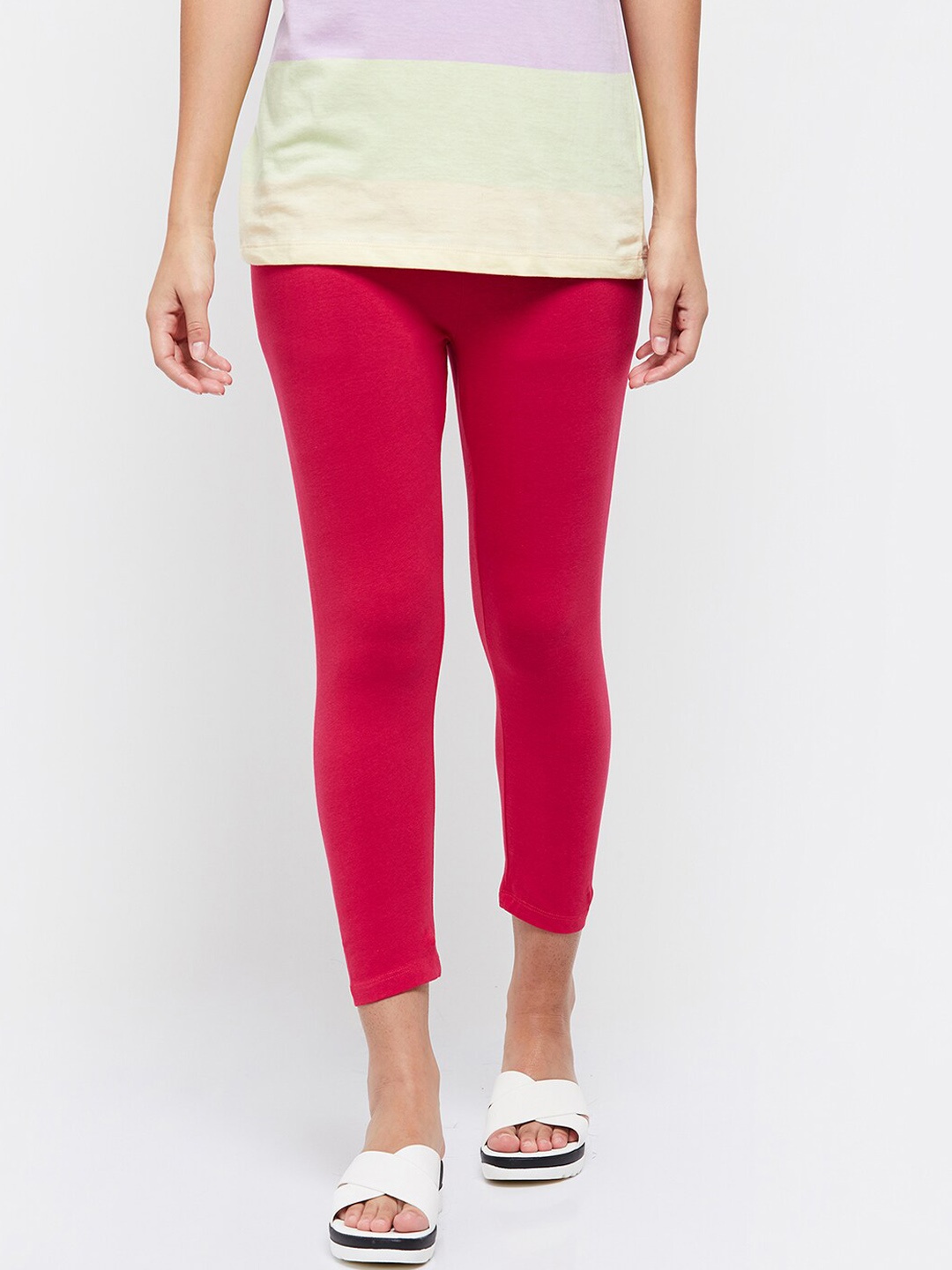 

max Women Fuchsia Pink Solid Ankle-Length Leggings