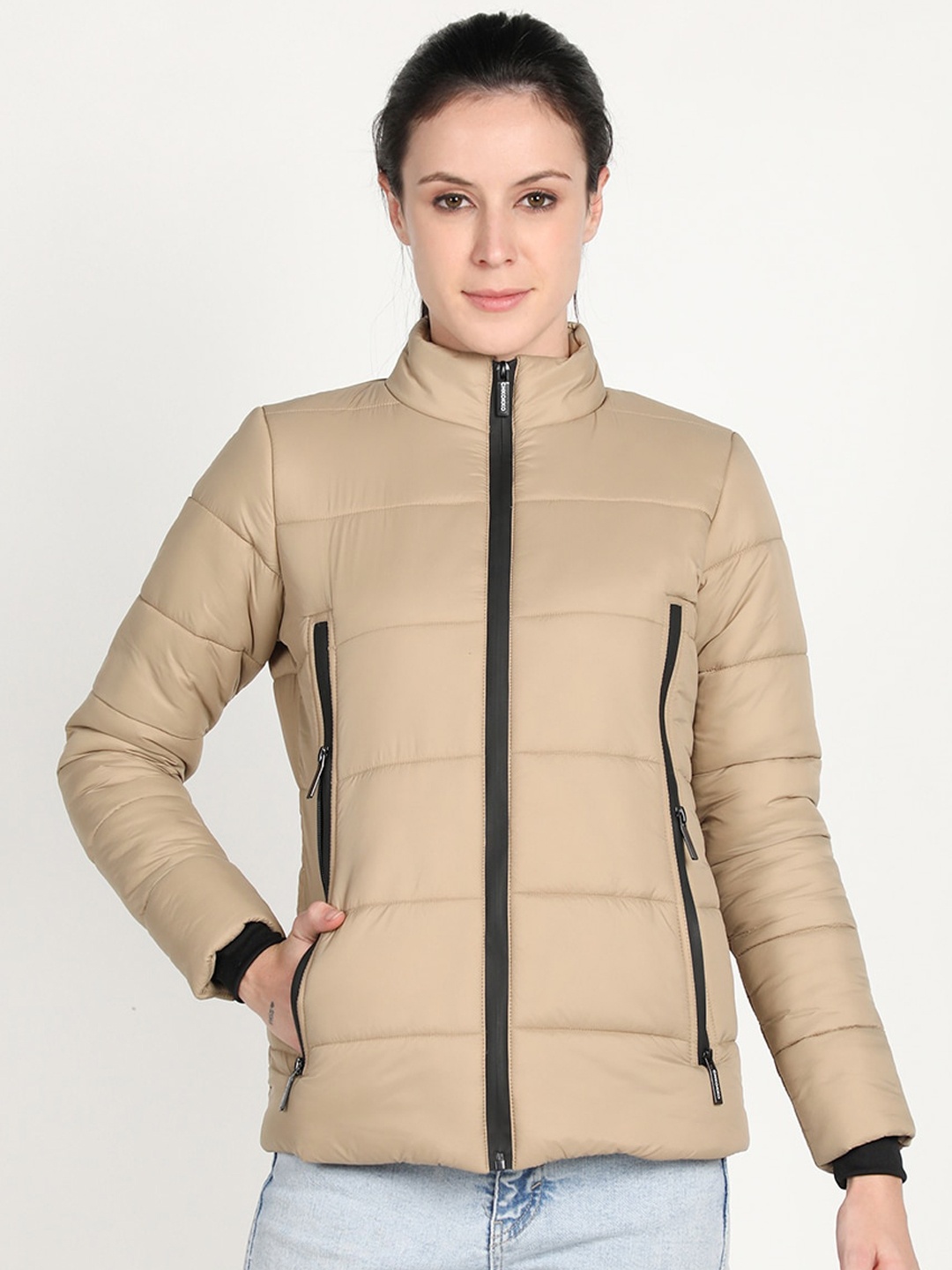 

CHKOKKO Women Beige Lightweight Outdoor Puffer Jacket