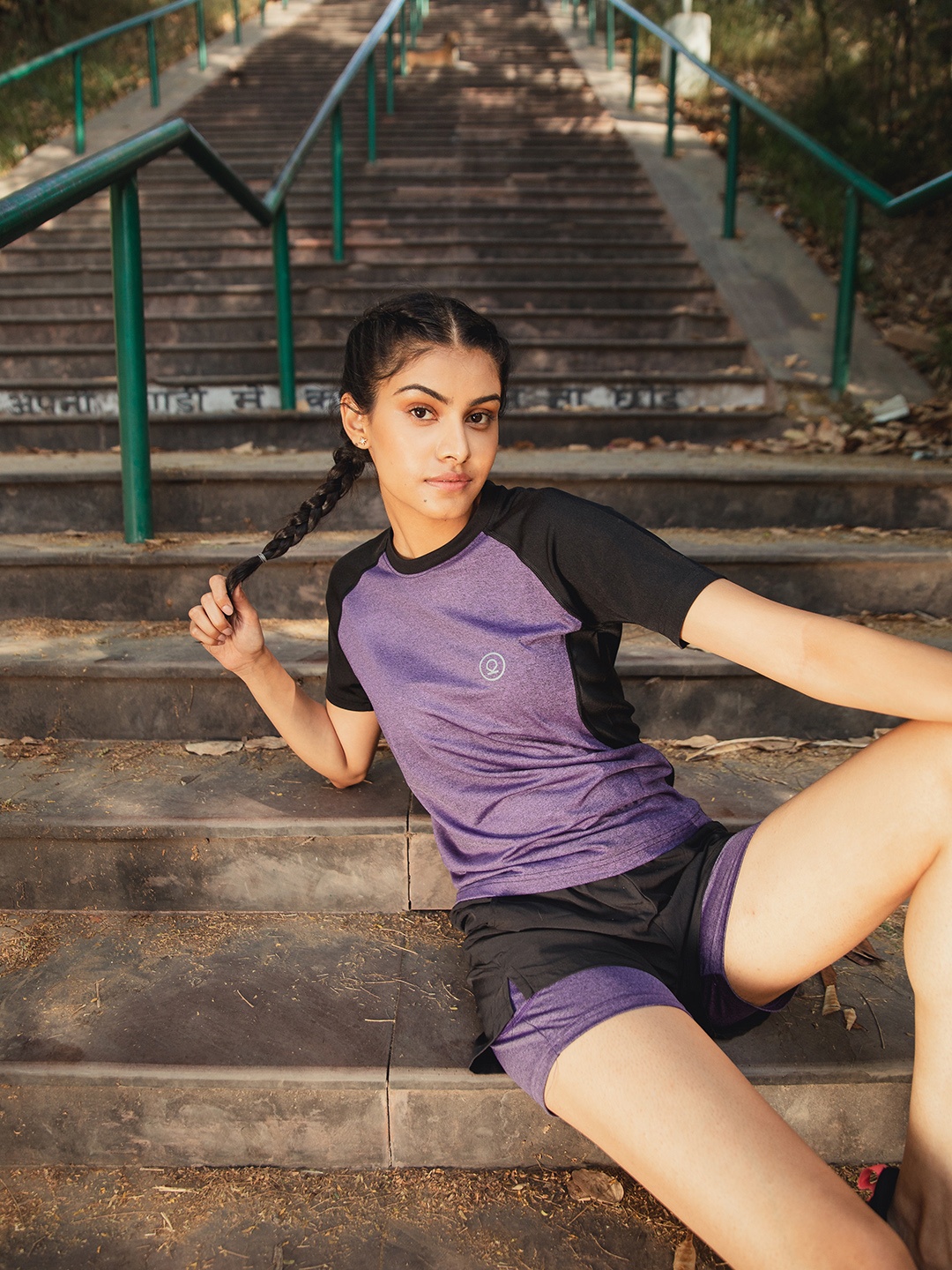 

Chkokko Purple & Black Sports T-Shirt & Shorts Set