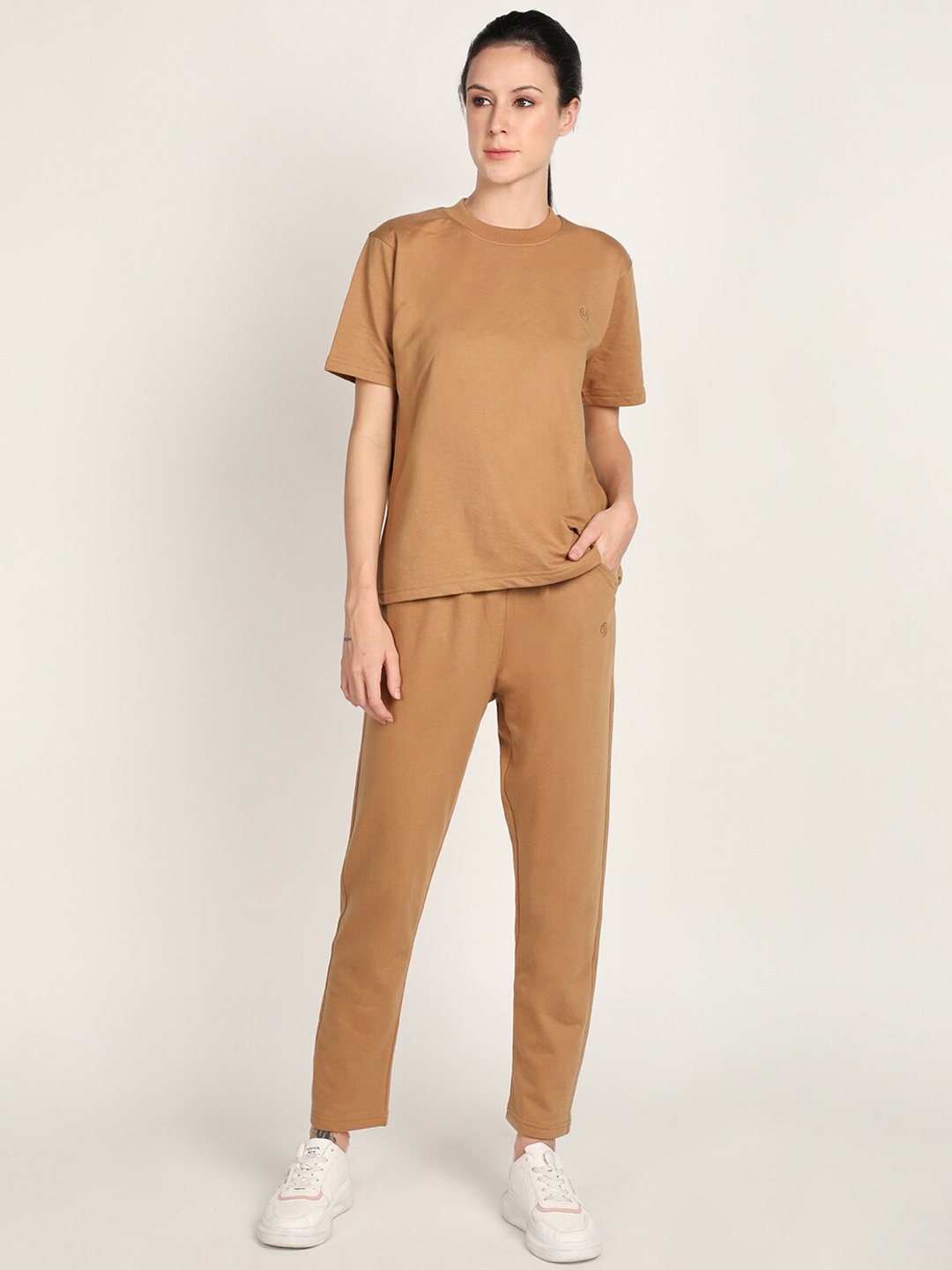 

Chkokko Women Camel Brown T-shirt with Joggers