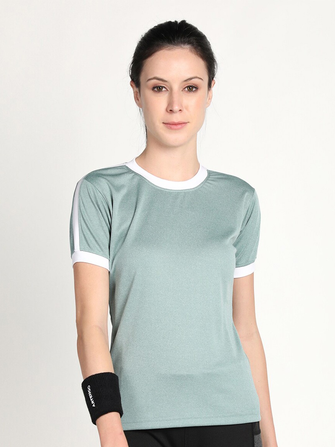 

Chkokko Women Sea Green Drop-Shoulder Sleeves Yoga T-shirt