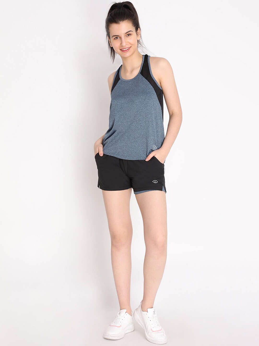 

Chkokko Women Teal Blue & Black Sports Co-ords